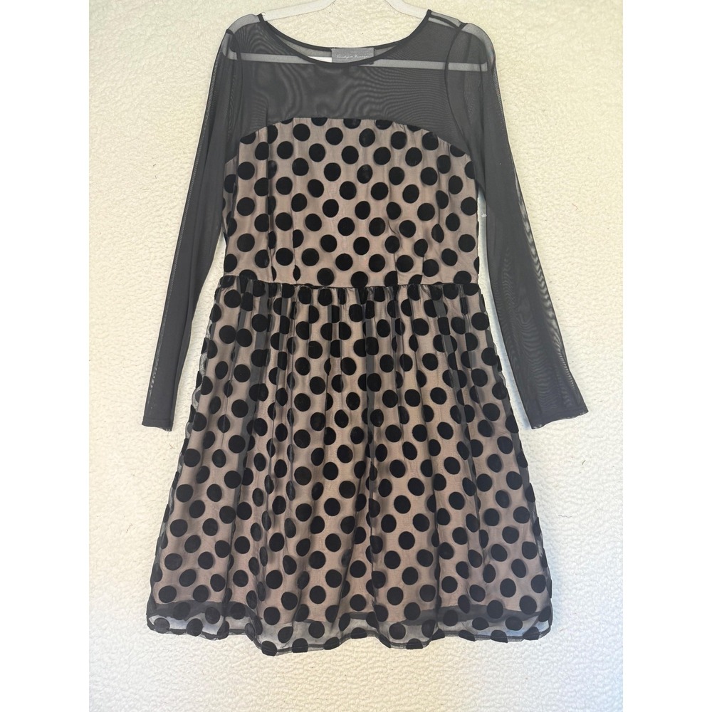 Sunday In Brooklyn Dress‎ Womens 10 Black Sheer Polka Dot Whimsygoth 50s Madmen